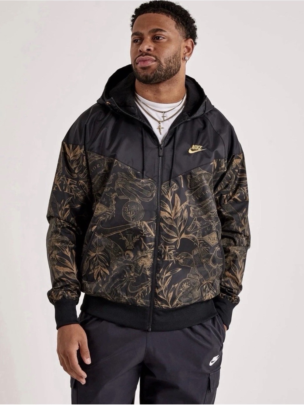 Nike Windrunner Woven Lined Black Golden Jacket FZ2724-010 Men Size M